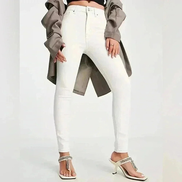 Topshop Jamie High Rise Skinny Jeans White  Ankle Cropped Raw Hem Size 26 - Picture 1 of 14